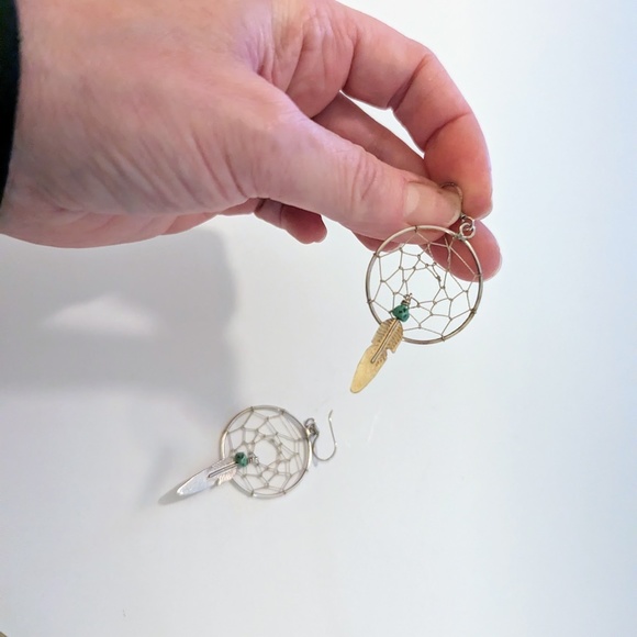 🦅 Vintage Dream Catcher Earrings Native American Sterling Silver Turquoise - Picture 3 of 5